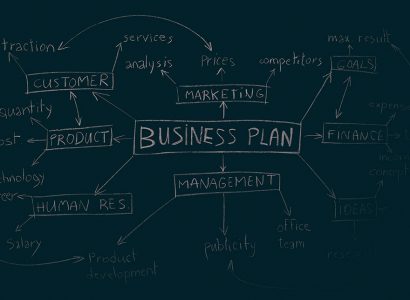 Chalkboard Background with Written Words. Business Plan. Idea for Development. Planning Time. Modern Way of Management and Marketing.
