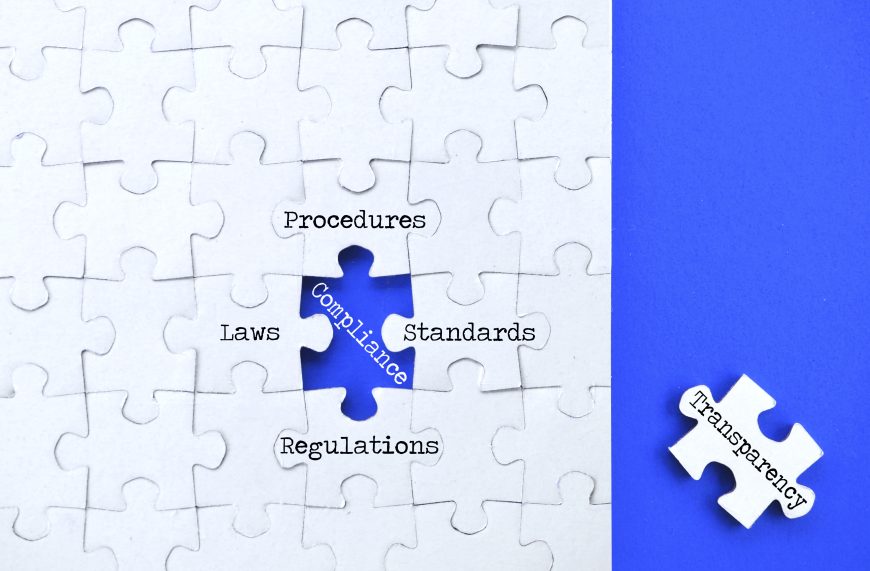 puzzle pieces with the words: procedures, laws, standards and regulations